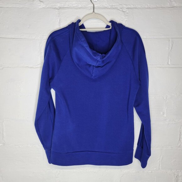 Adidas Women's Medium Pullover Hoodie Sweatshirt Side Pockets Blue - Picture 2 of 4